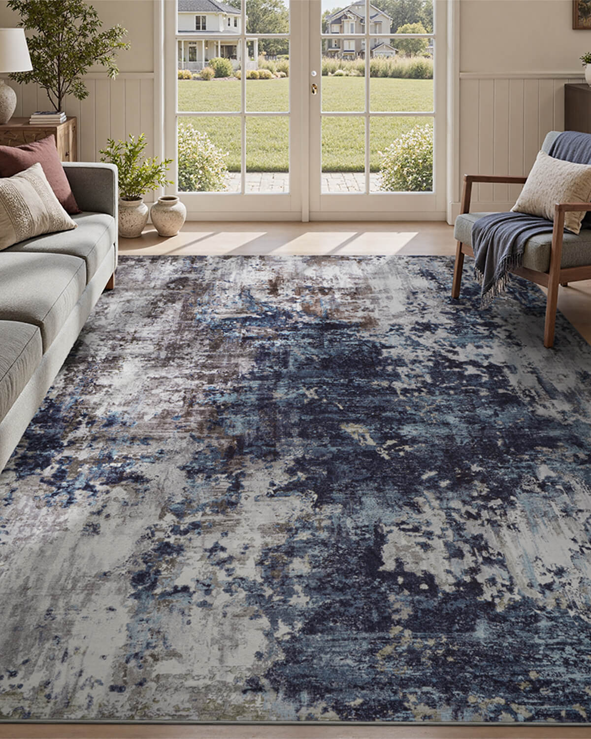 Modern abstract area rug combining durability and softness for daily use
