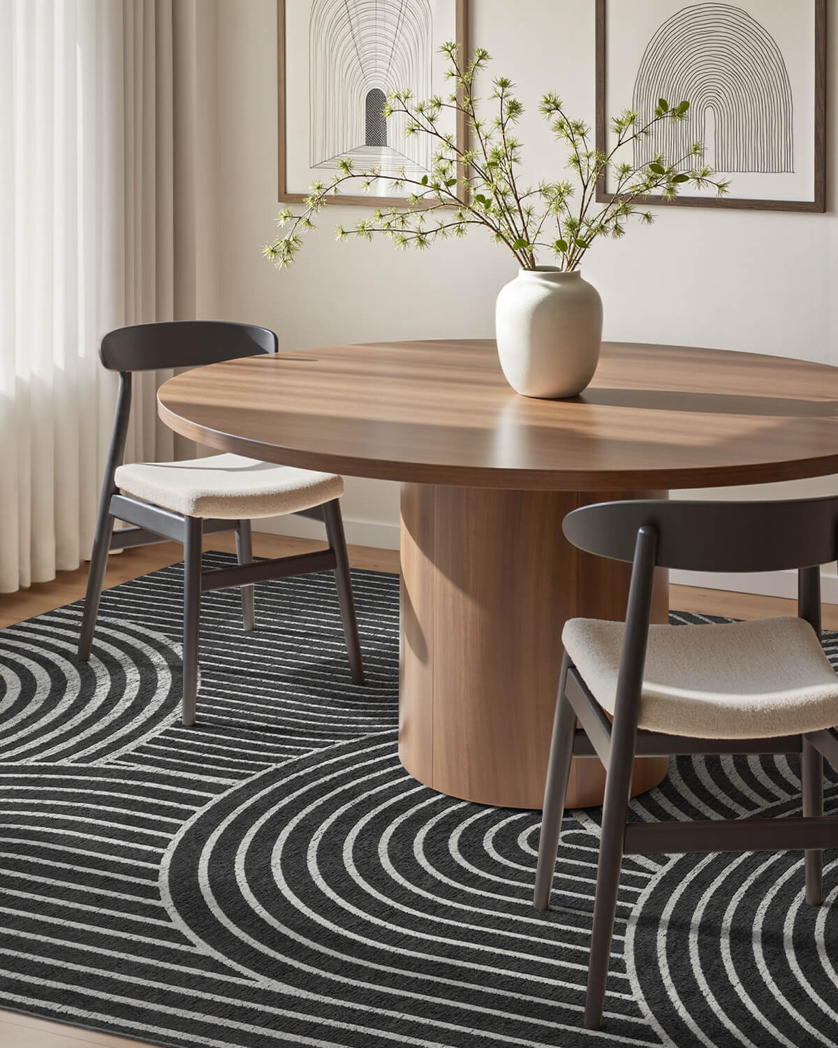 Abstract modern area rug with soft touch surface for cozy living spaces
