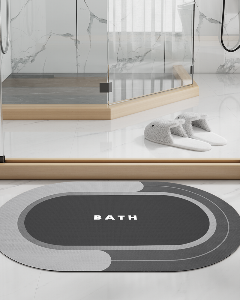 Rubber backed anti skid bath mat with fast drying surface, ideal for bathrooms and showers.