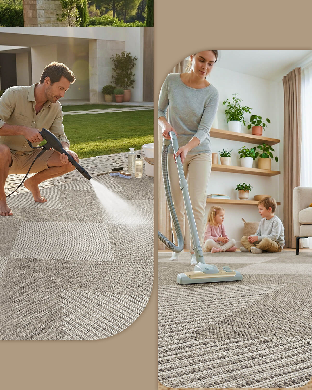 Indoor outdoor rug with soft surface and easy care maintenance