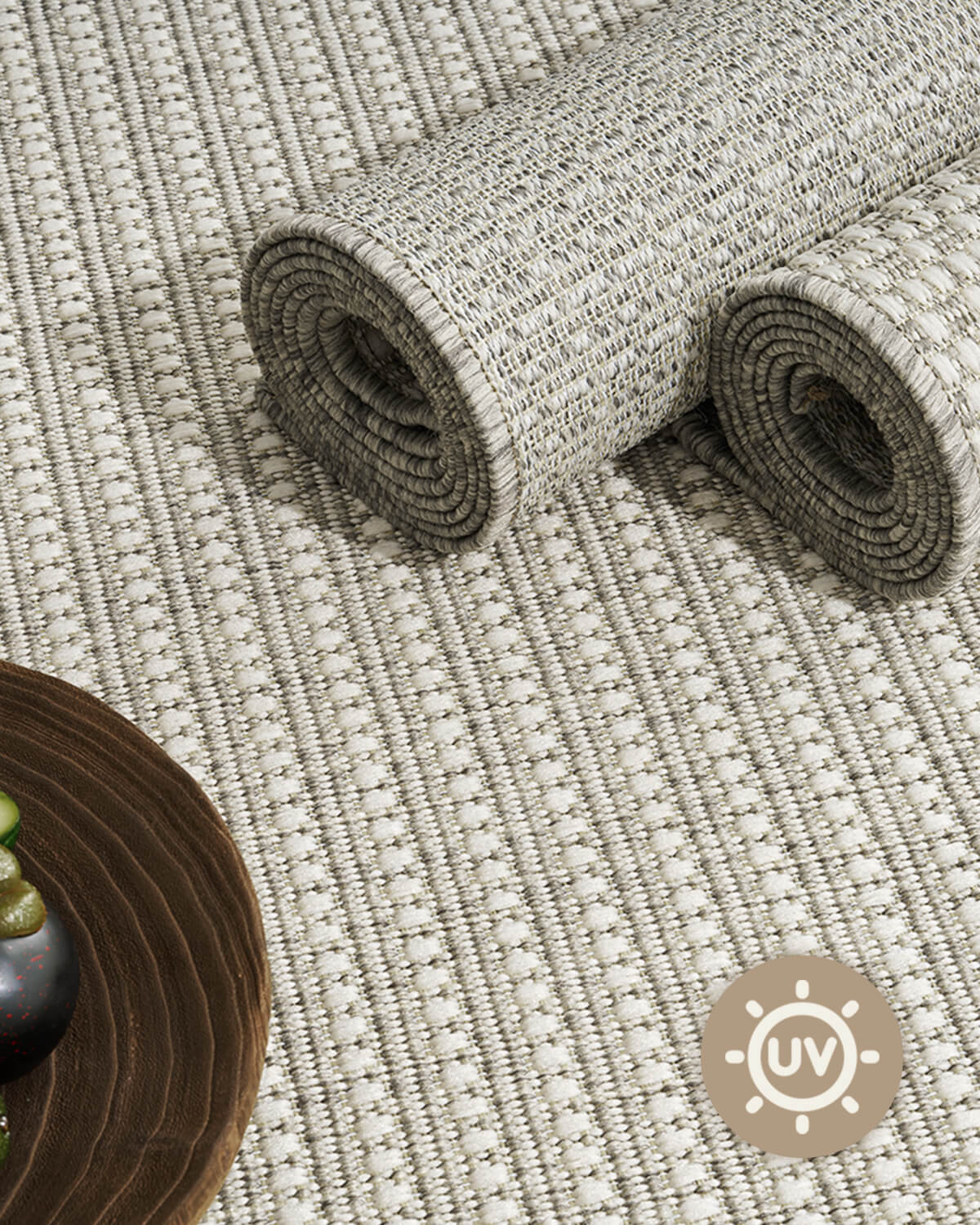 Modern indoor outdoor rug featuring durable textured weave