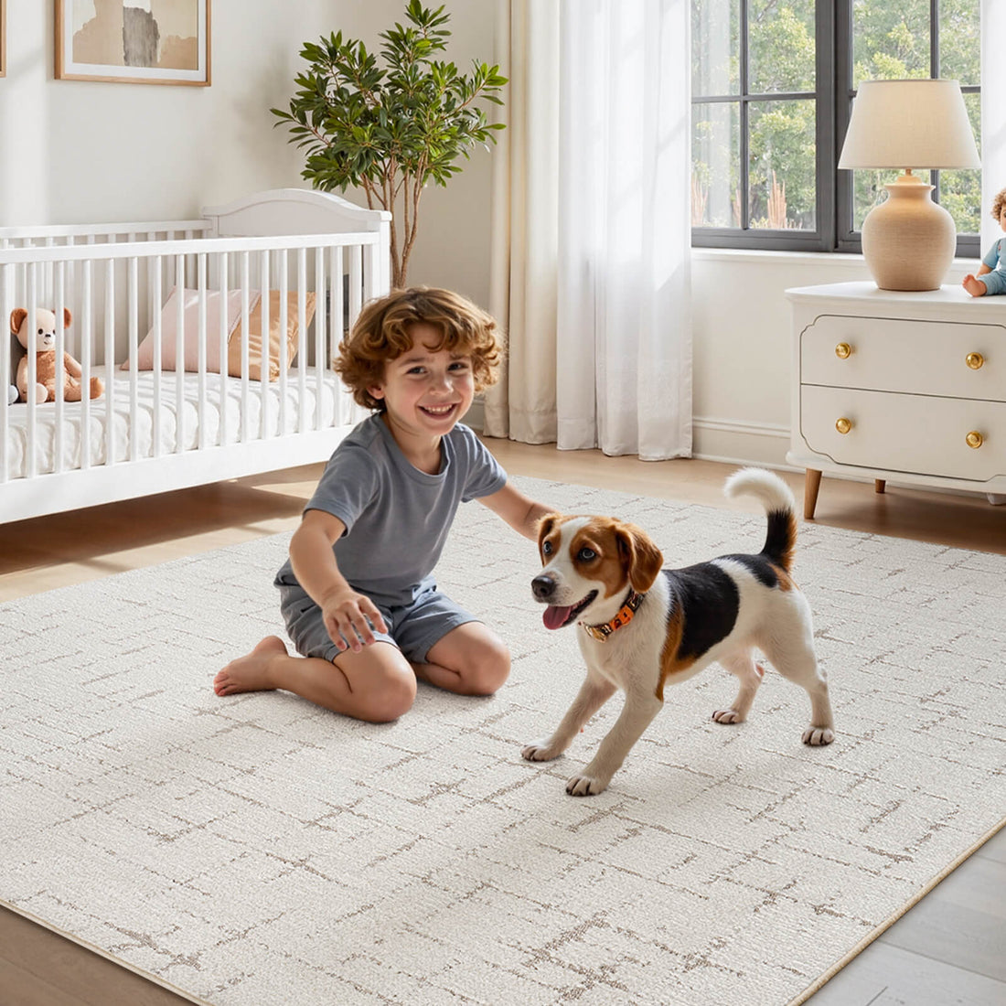This clean line area rug gives the bedroom a more polished look with durable texture, non slip backing, and a soft feel for everyday use.
