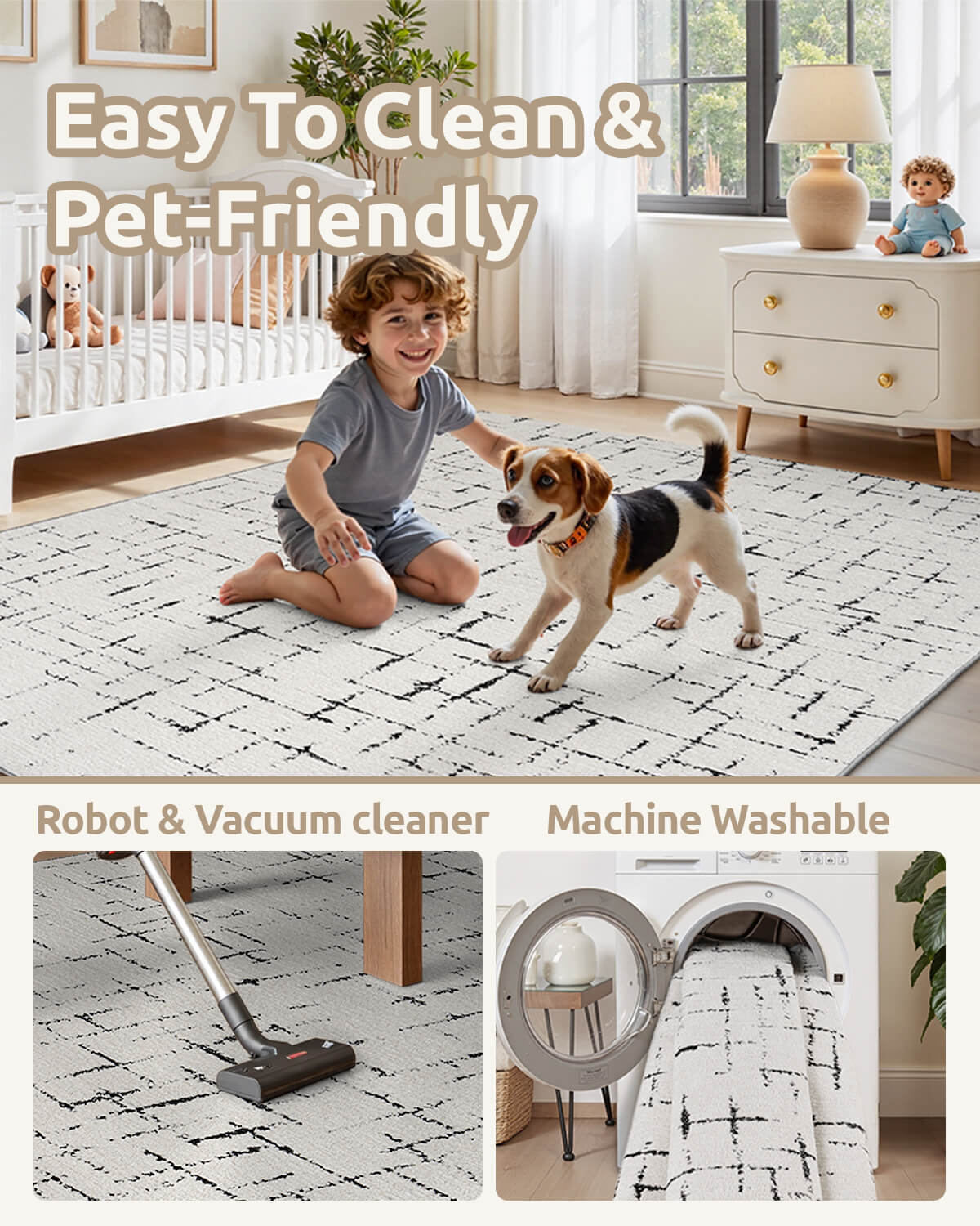 This modern line area rug adds a soft and grounded look to the bedroom or lounge with non slip backing and cozy daily comfort.