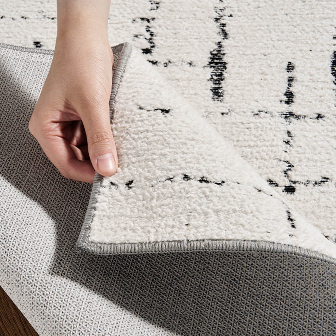 This modern linear area rug brings a calm and stylish look to the bedroom with durable comfort that works well for pets, kids, and daily living.