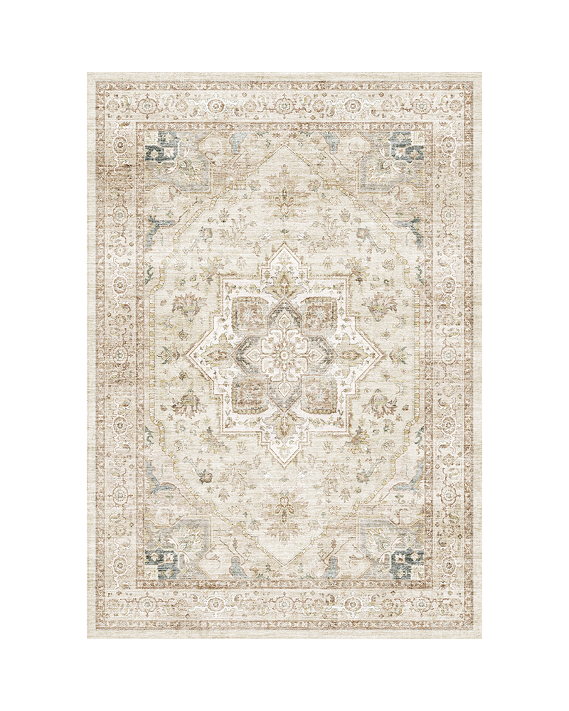 MontVoo boho neutral area rug, soft luxurious fibers, non-slip and washable for bedroom or office.