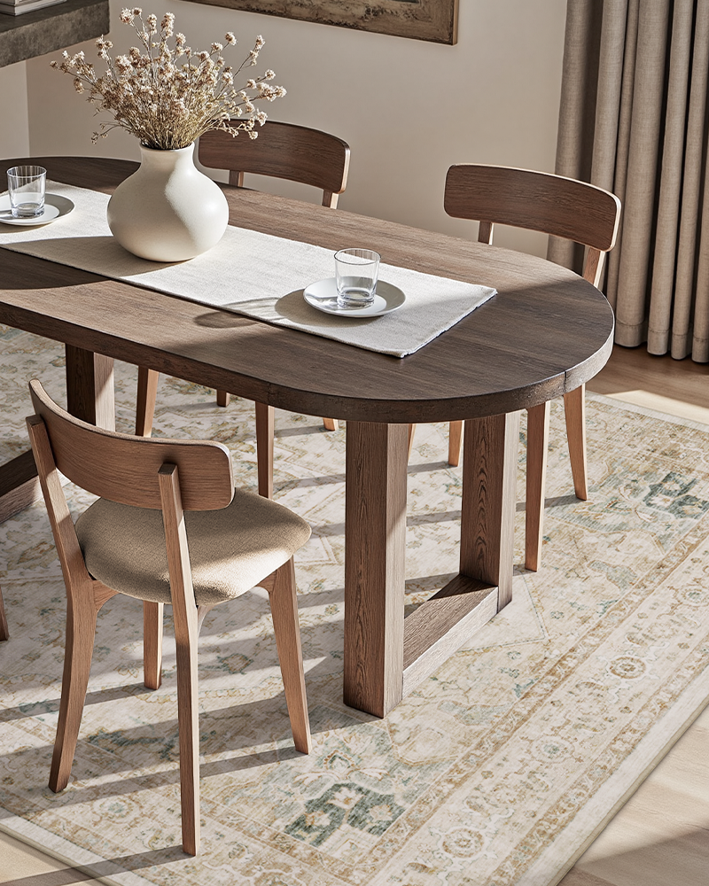 MontVoo boho neutral area rug with soft luxurious fibers, non-slip and durable, ideal for office spaces.