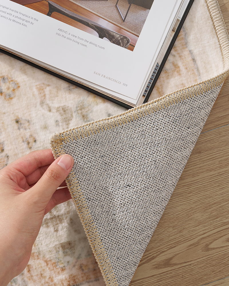 MontVoo soft and warm boho neutral area rug, machine washable, non-slip, perfect for bedroom or living room.