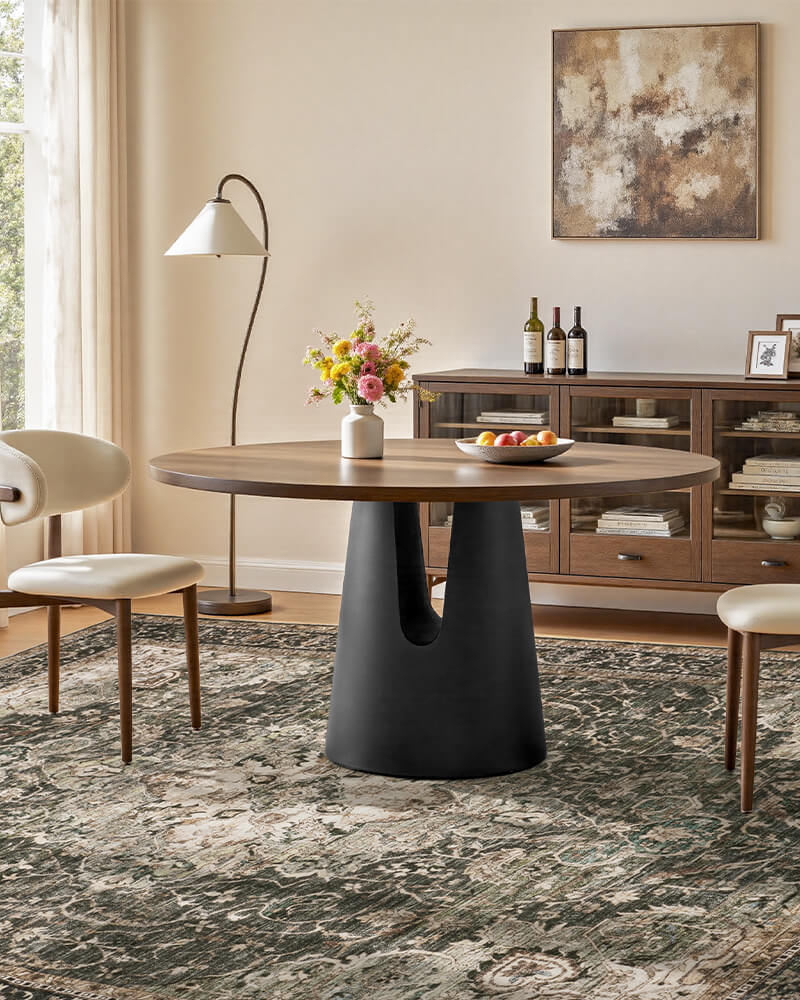 Thin boho area rug with non slip backing for living spaces