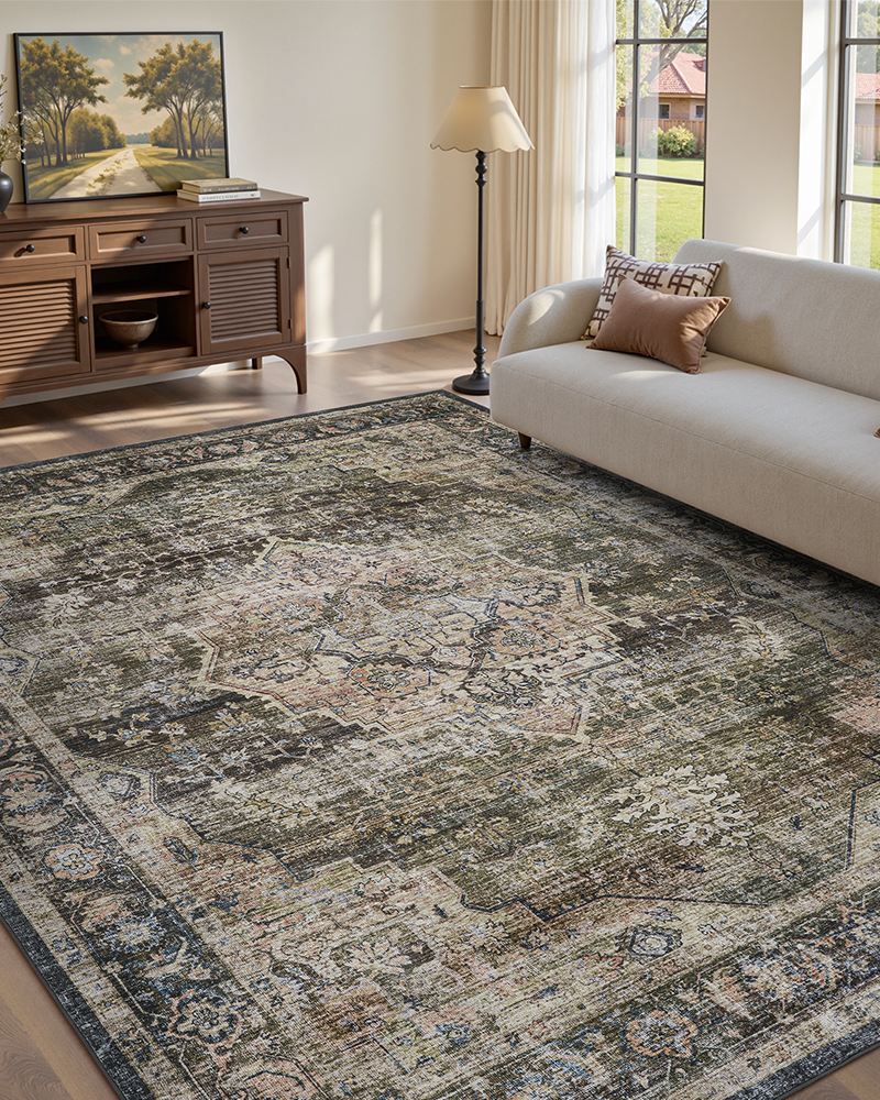 MontVoo vintage floral farmhouse area rug, perfect for cozy living rooms and rustic home decor.