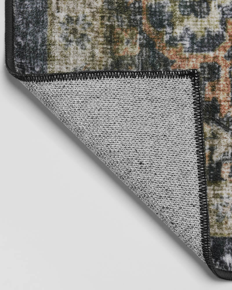 Boho farmhouse floral rug for a cozy and inviting living room atmosphere.