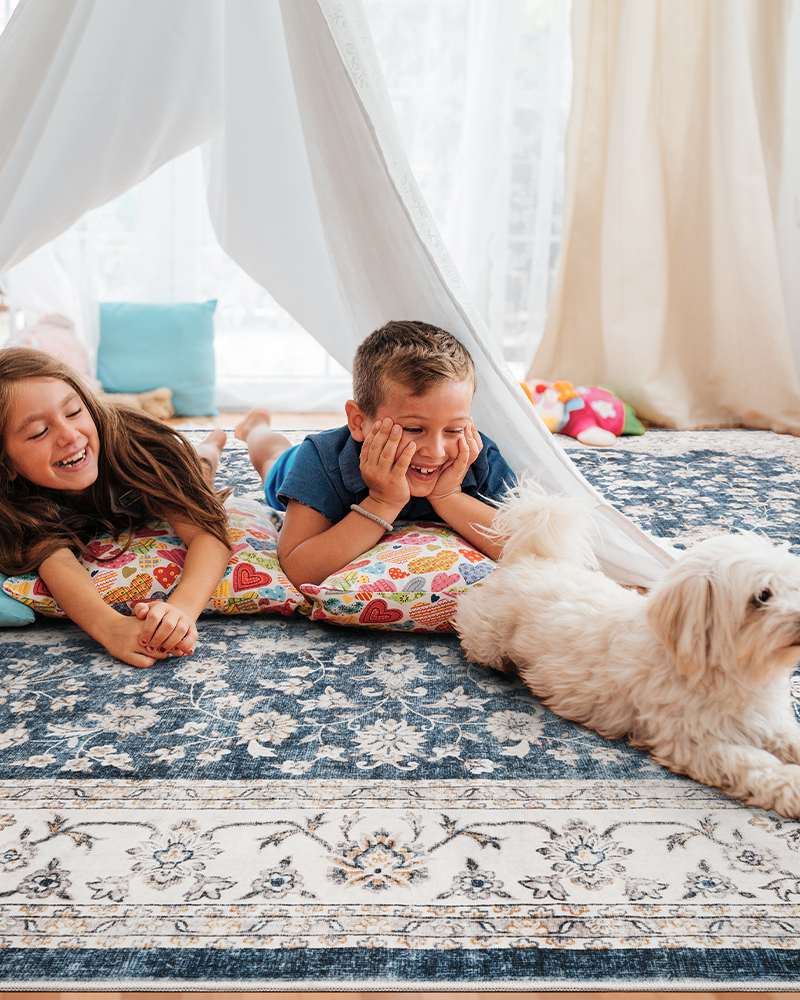 MontVoo floral vintage area rug, soft and warm, perfect for dining and office areas.