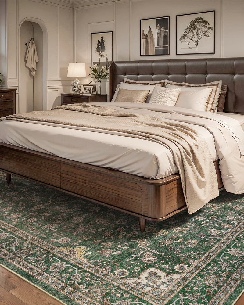 MontVoo floral vintage area rug, washable and durable, perfect for office or study room.