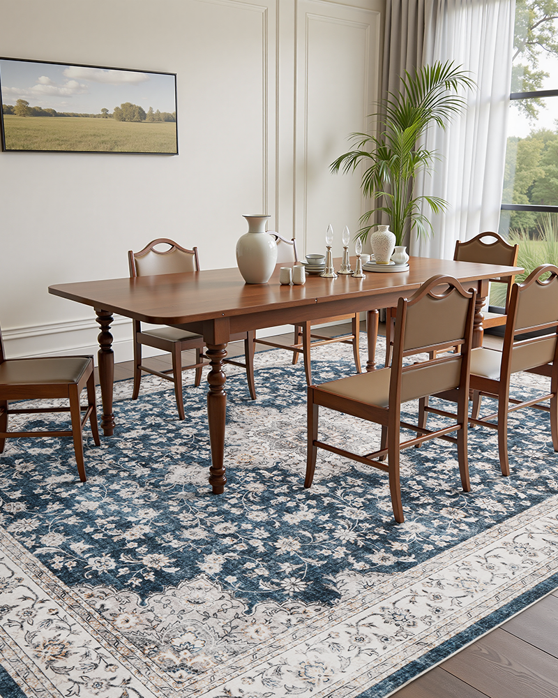 MontVoo floral vintage area rug with soft dense fibers, warm and comfortable for children and pets.