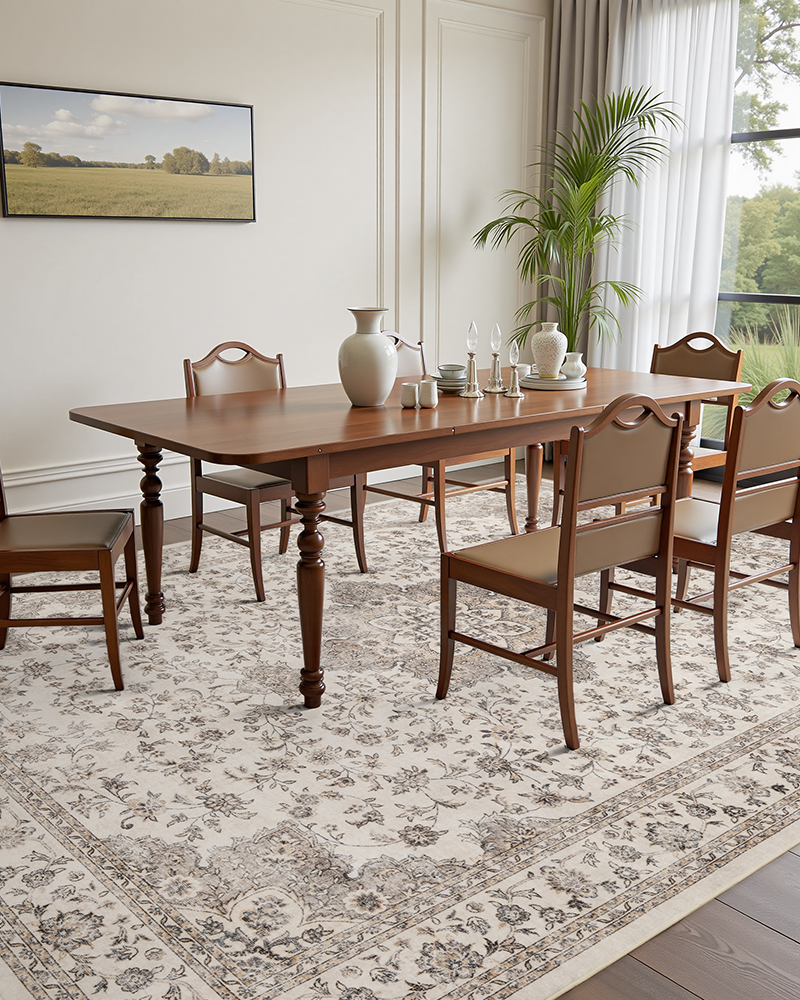 MontVoo floral vintage area rug, washable and soft, perfect for bedroom and dining room.