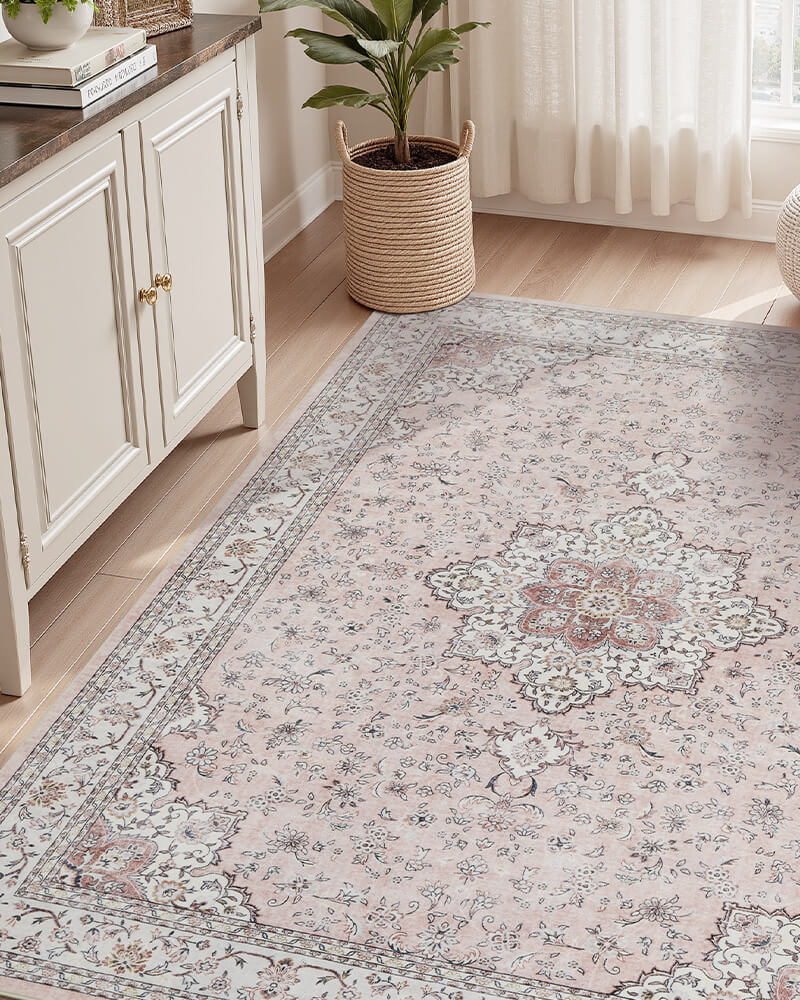 Boho washable area rug with soft texture and non-slip backing designed for busy homes and everyday comfort