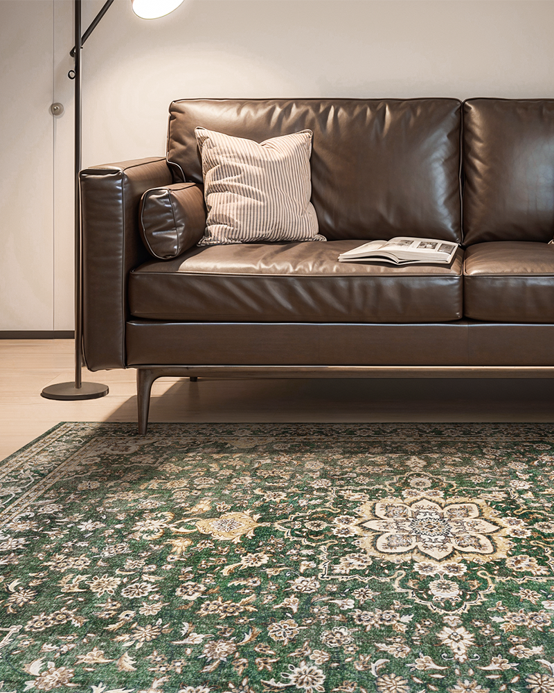 MontVoo floral vintage area rug, soft and warm, ideal for dining room or high-traffic areas.