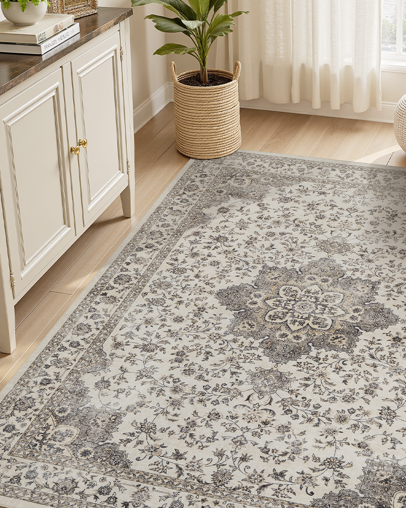 MontVoo floral vintage area rug, soft and warm, cozy carpet for home decor and comfort.
