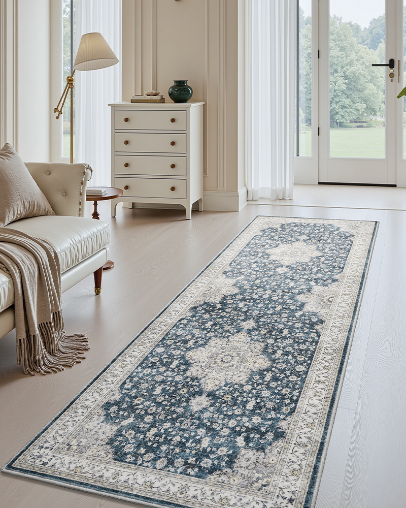 MontVoo floral vintage area rug, washable and durable, suitable for living room and bedroom.