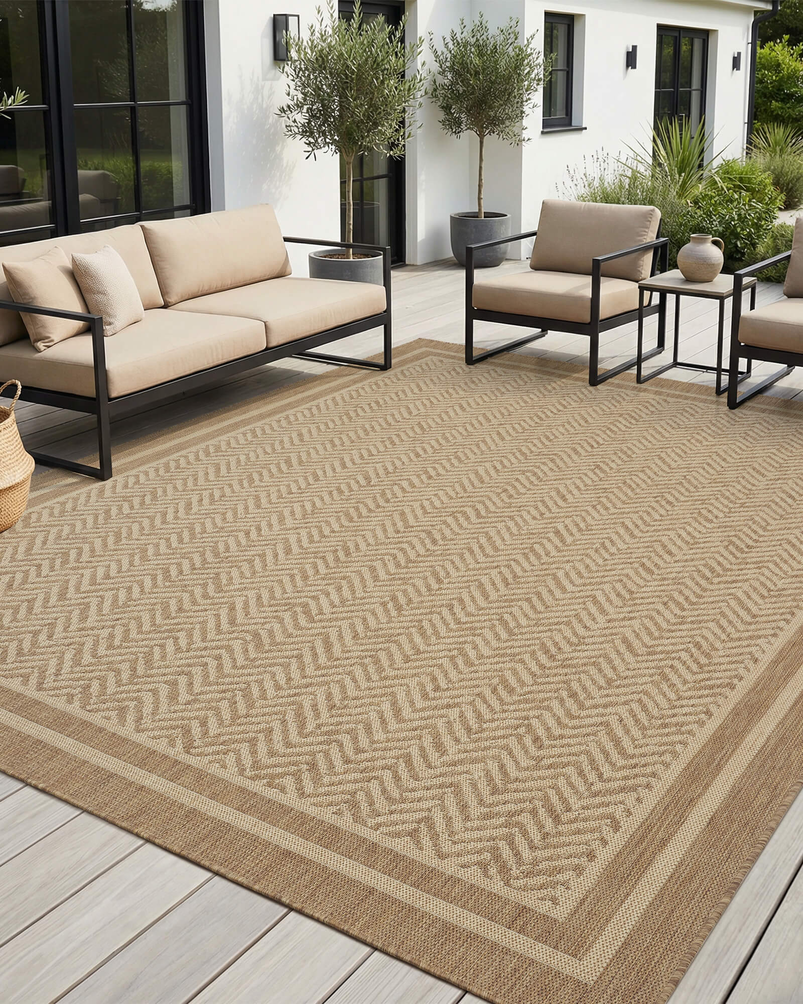 This indoor outdoor rug is a practical choice for front entry and porch use, combining easy care with durable everyday performance.