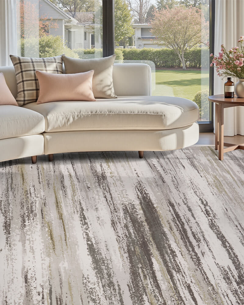 Sleek modern area rug with machine washable convenience and non-slip backing for secure placement
