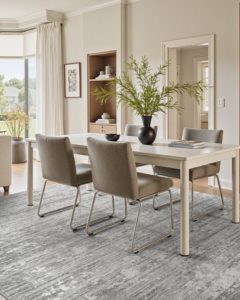 MontVoo neutral abstract soft area rug, warm and cozy for living room or lounge spaces.