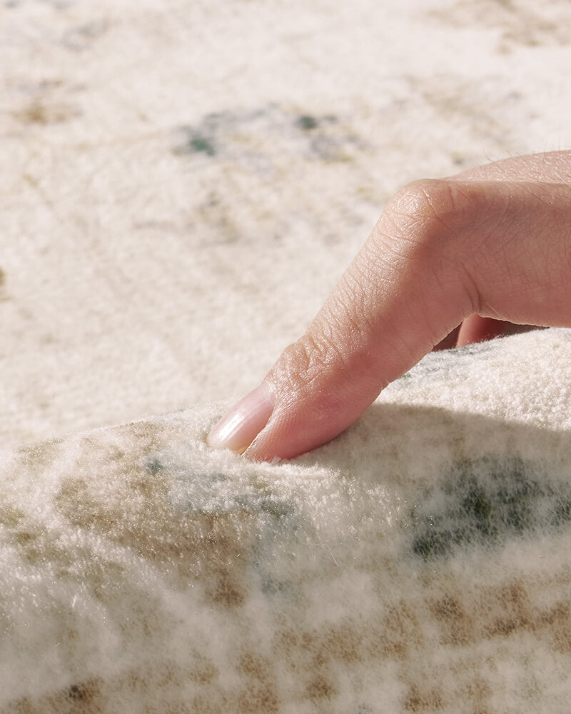 MontVoo soft and warm boho neutral vintage area rug, durable and non-slip for living room spaces.