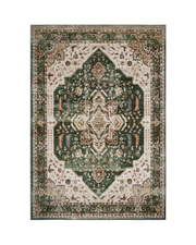 MontVoo washable Persian-inspired area rug, soft fibers, non-slip and cozy, ideal for living room.