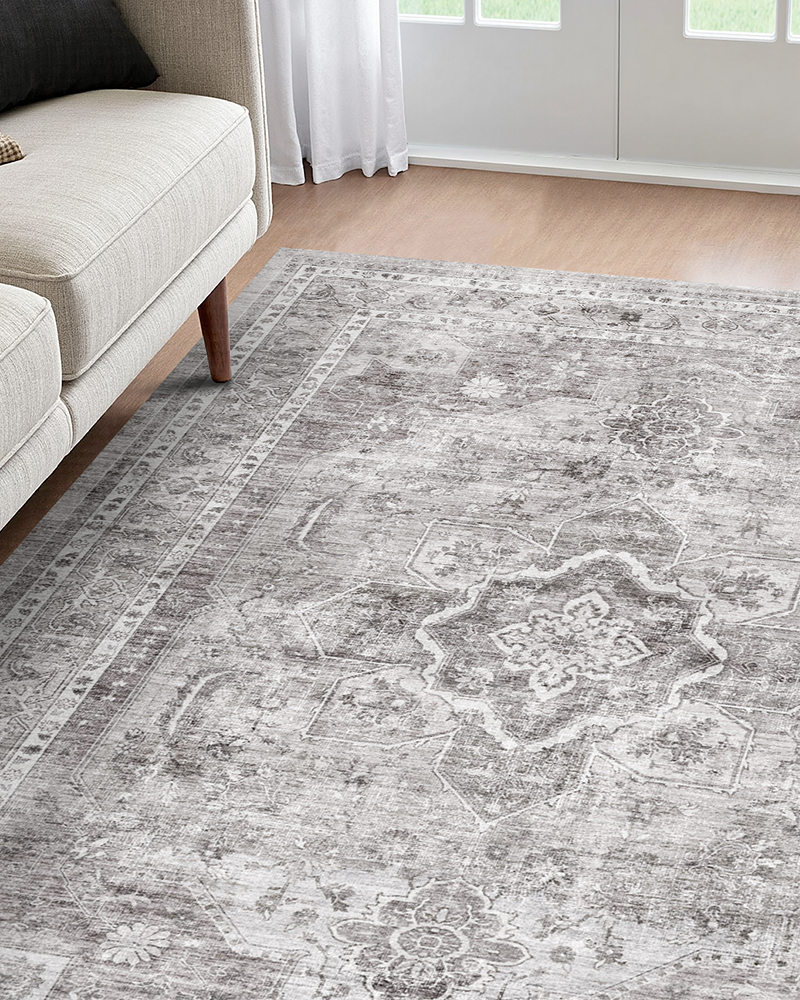 MontVoo vintage Persian area rug, soft fibers, non-slip, perfect for living room or lounge spaces.