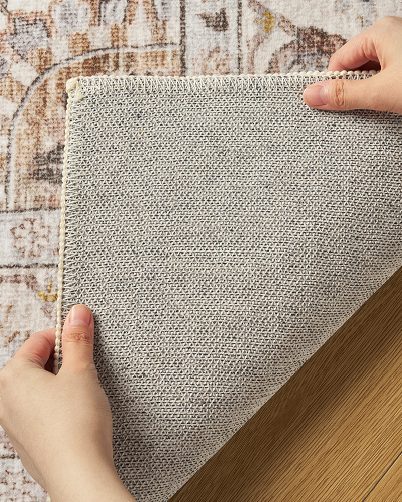 MontVoo Persian-inspired star medallion area rug, soft and warm, perfect for living room decor.