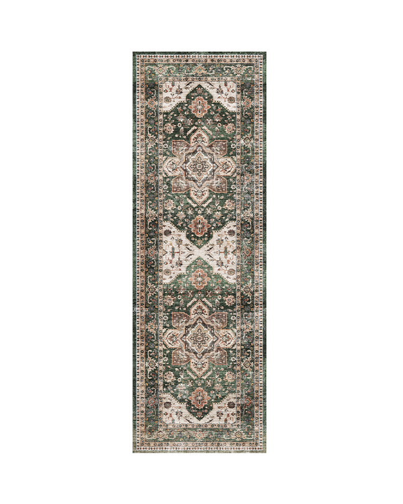 MontVoo neutral Persian-inspired area rug, soft and warm, non-slip for lounge or bedroom use.