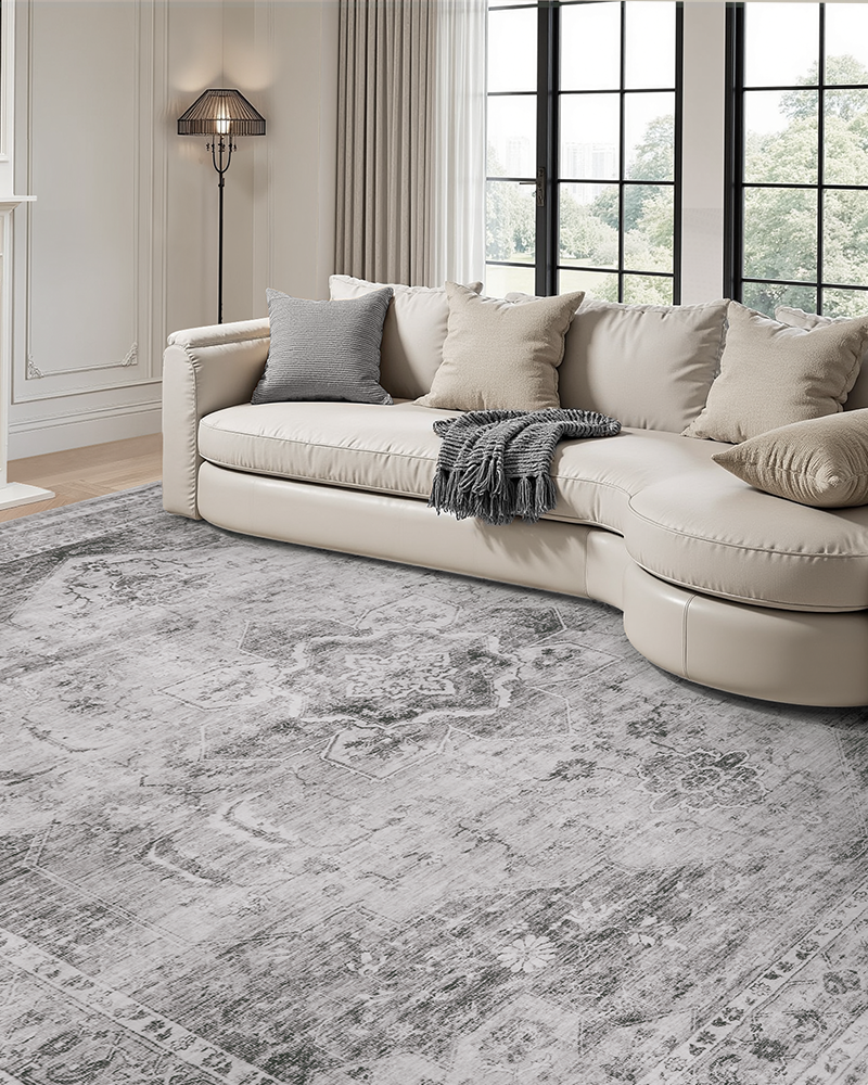 MontVoo Persian neutral star medallion area rug, soft and warm, non-slip and durable for living room.