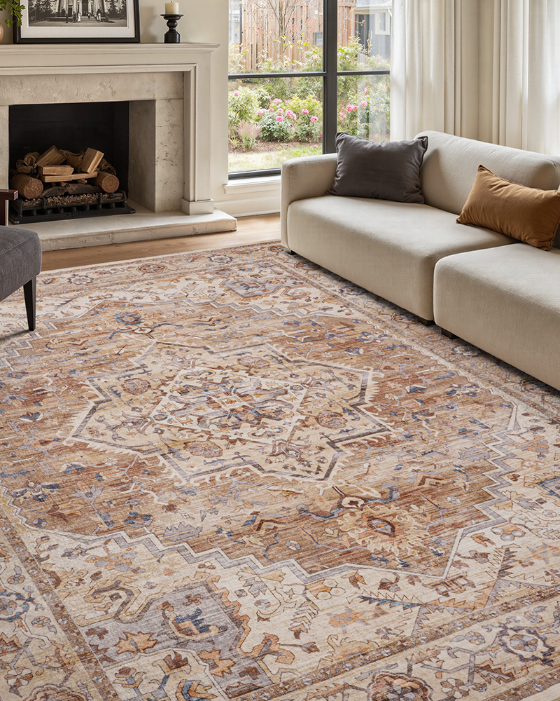 MontVoo soft vintage rug adds comfort and warmth to cozy living room spaces.
