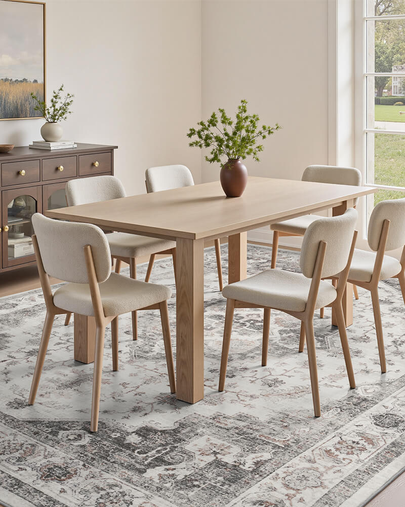 Boho area rug designed for busy homes with kids and pets, machine washable area rug with soft touch.