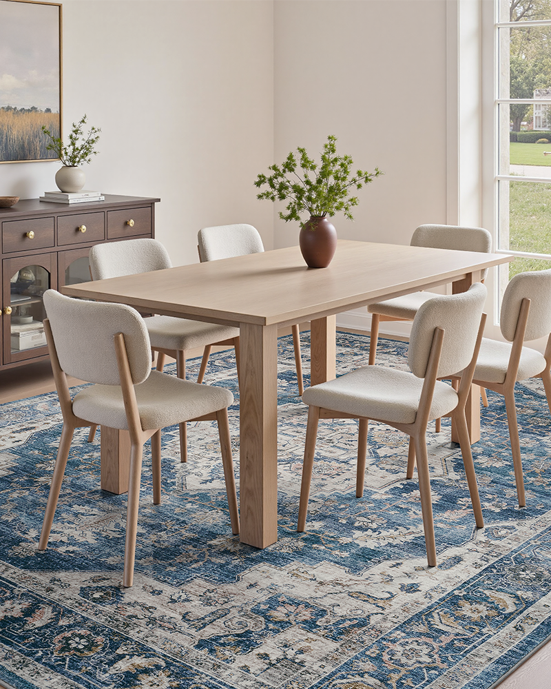 MontVoo washable vintage floral rug adds soft tones and elegance to bedroom decor.