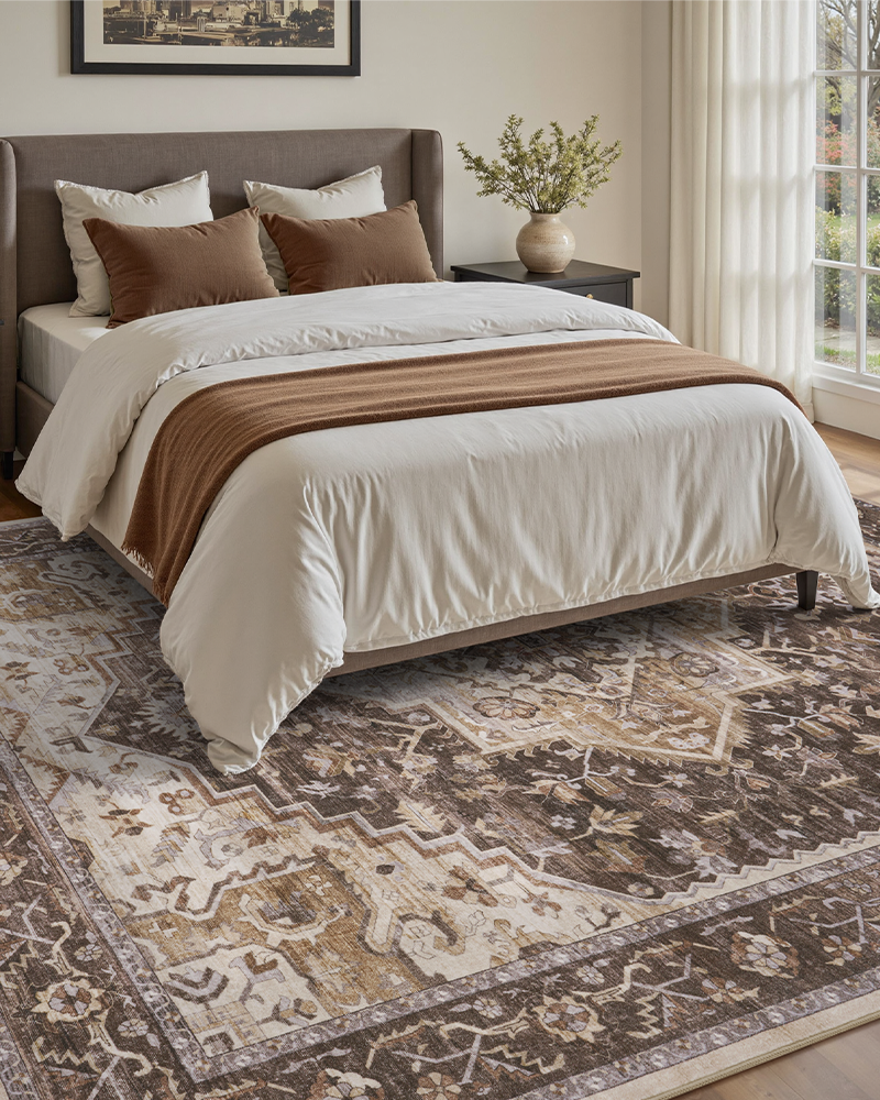 MontVoo abstract vintage rug, plush and elegant, ideal for modern office interiors.