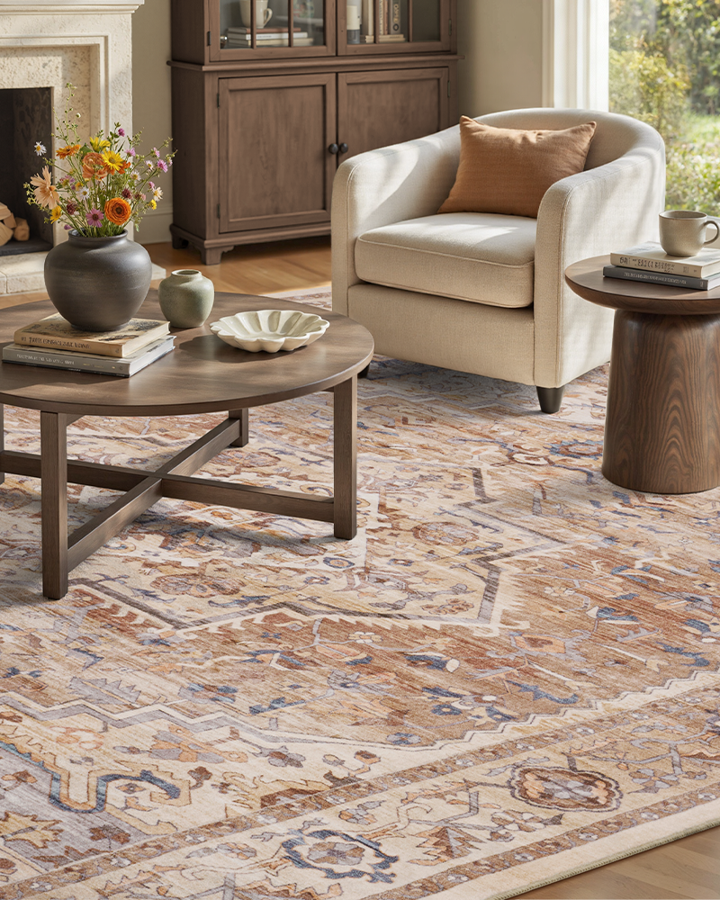 MontVoo soft abstract vintage rug, machine washable and easy to care for in bedrooms.