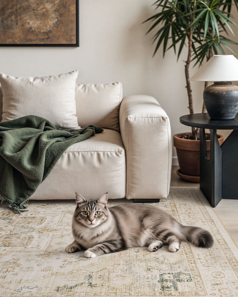 MontVoo boho neutral abstract soft area rug, cozy and non-slip, ideal for lounge or bedroom.