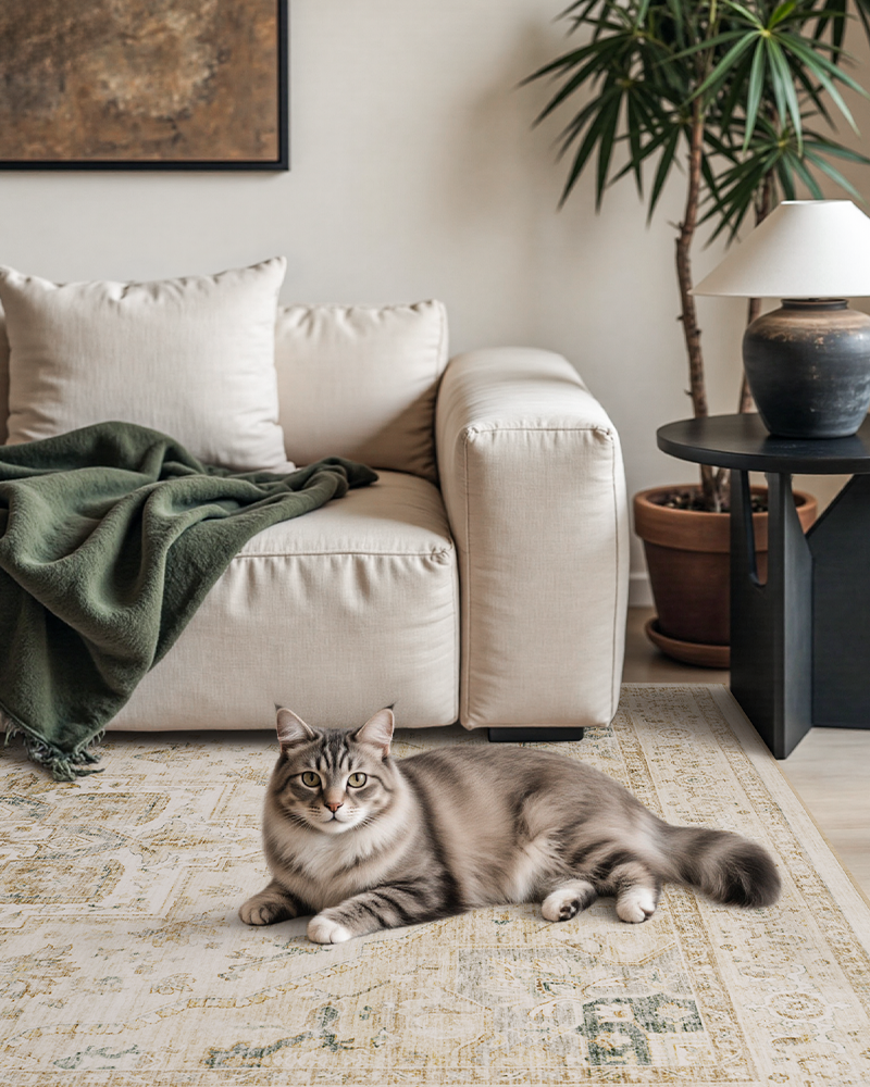 MontVoo boho neutral abstract soft area rug, cozy and non-slip, ideal for lounge or bedroom.