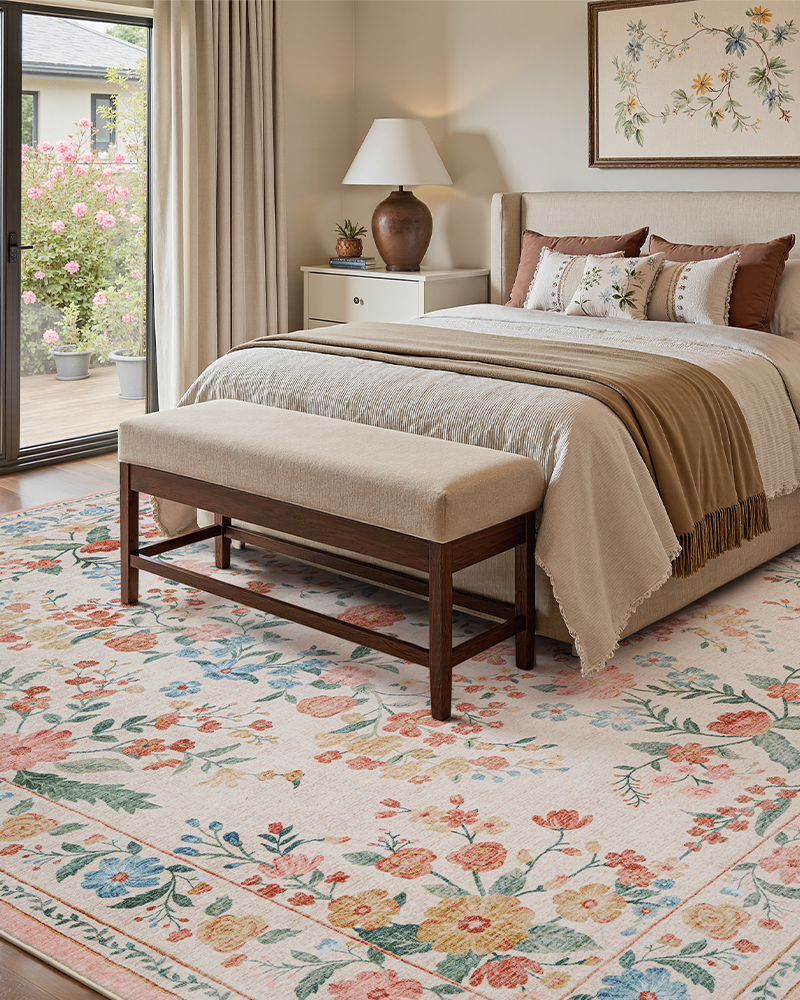 MontVoo vintage area rug, soft and warm, suitable for bedroom and living room floors.