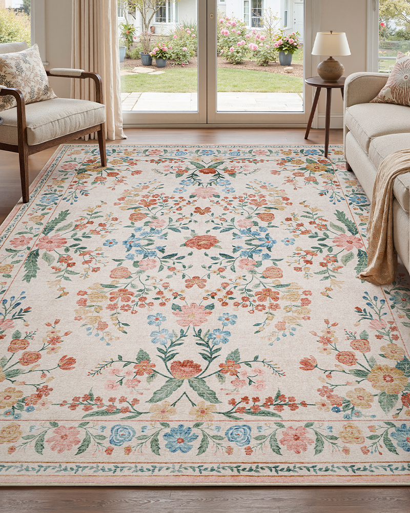 MontVoo vintage area rug, soft and washable, perfect for living room and bedroom comfort.