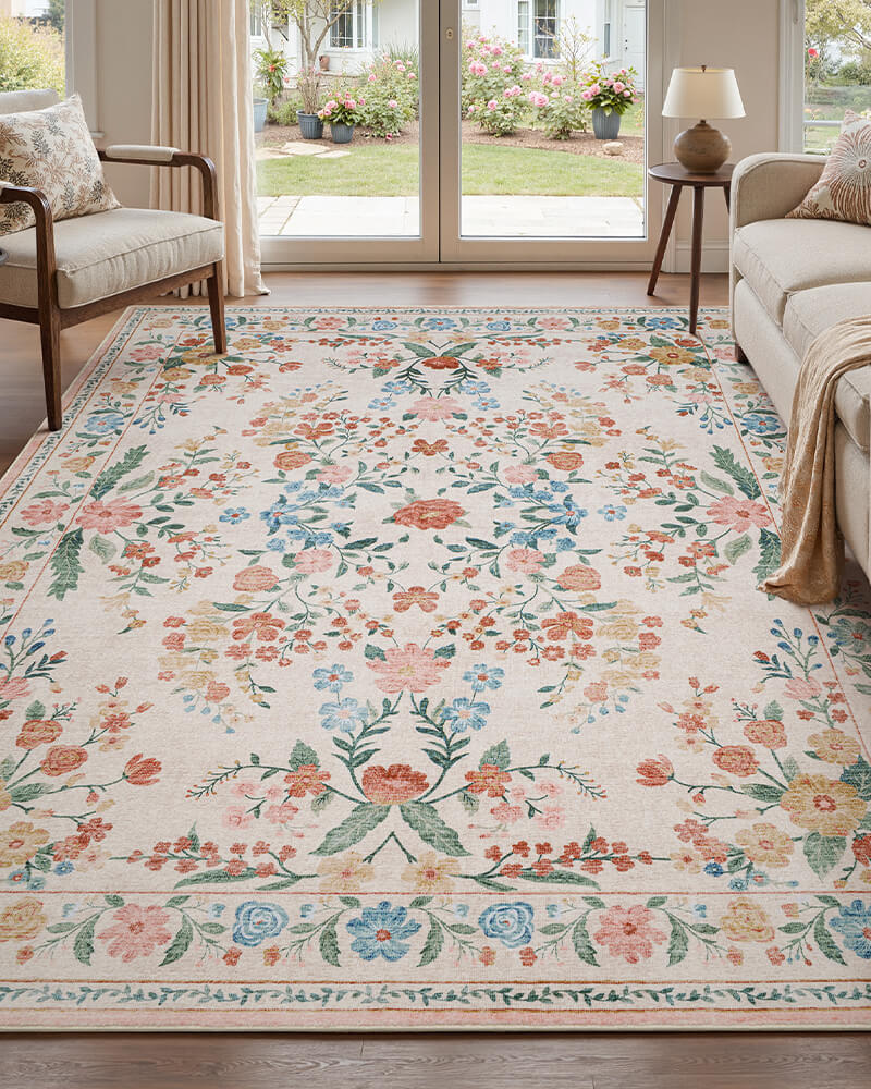 Classic Vintage Floral Rug | Machine Washable & Durable | MontVoo