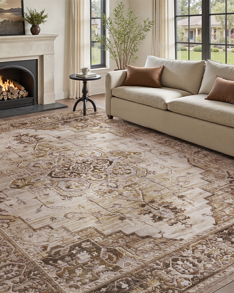 MontVoo vintage area rug, soft and warm with non-slip backing, perfect for living room comfort and style.