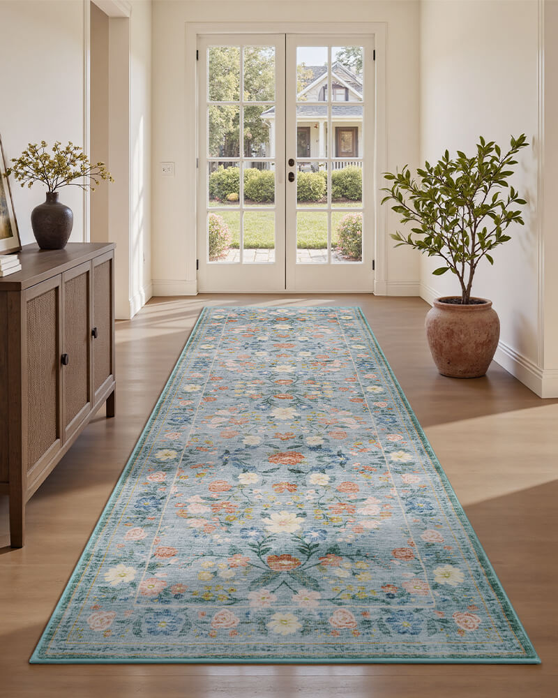Chloris Washable Area Rug Runner - Green