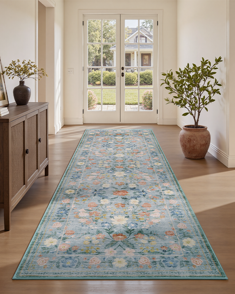 MontVoo vintage area rug with soft dense fibers, warm and noise-reducing for living and bedroom.