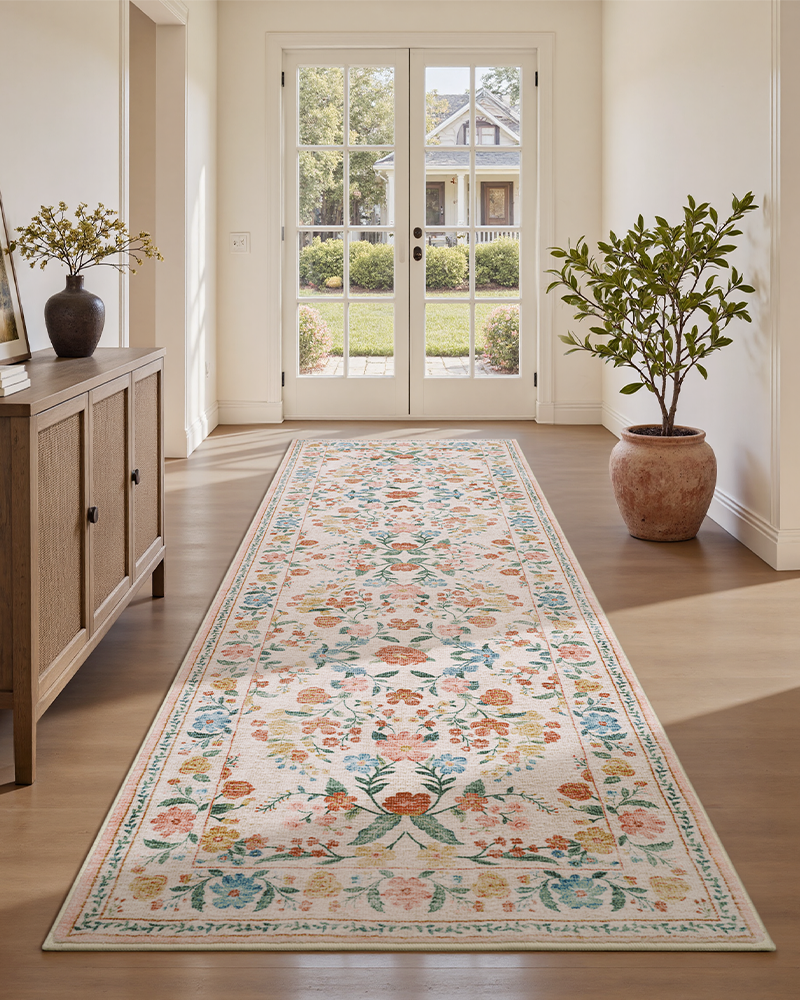 MontVoo vintage area rug, soft and warm, perfect for living room and office floors.