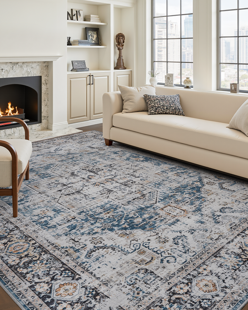 MontVoo Rugs Vintage Area Rug, Washable Carpet for Living Room and Bedroom