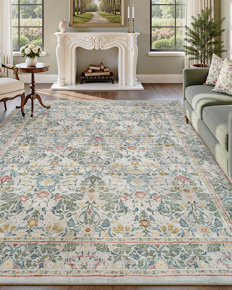 Vintage Traditional Floral Rug | Washable & Family Safe | MontVoo