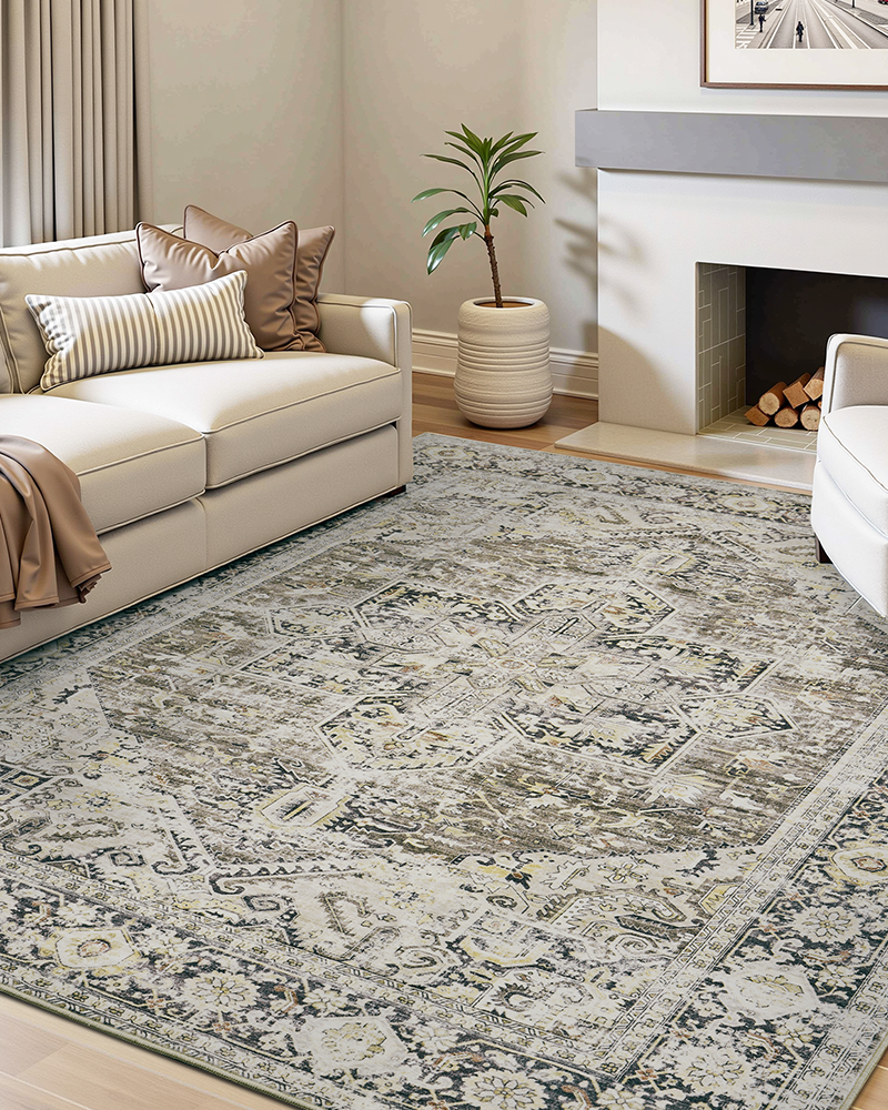 MontVoo Rugs Vintage Area Rug for Bedroom, Washable and Durable Carpet