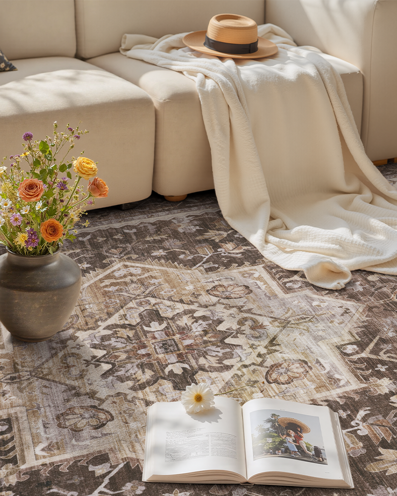 MontVoo vintage rug, non-slip and durable, suitable for dining and office spaces.