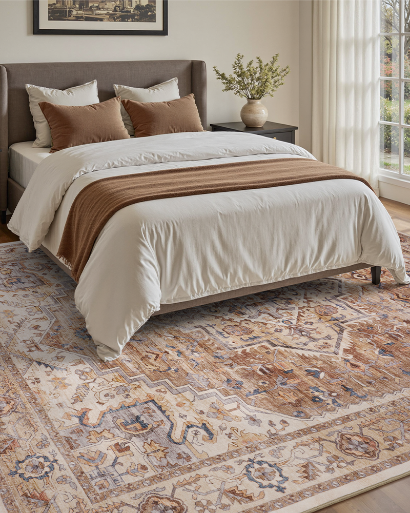 MontVoo classic vintage rug, soft and stylish for living room or office interiors.